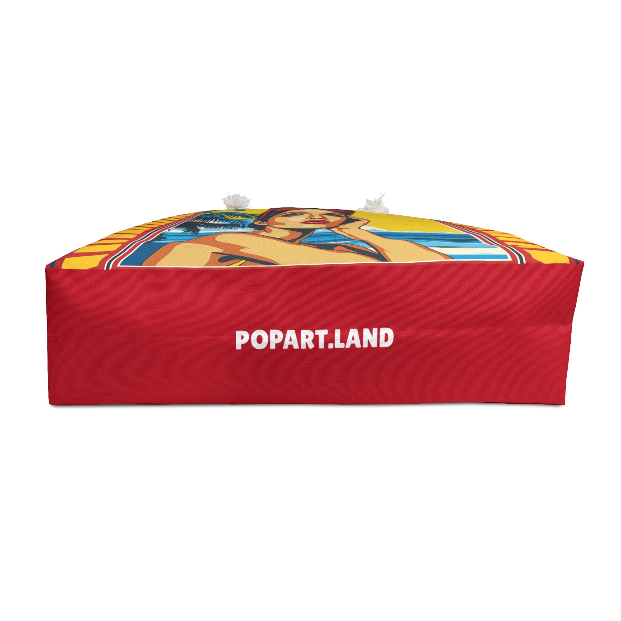 Red box with a colorful graphic and 'POPART.LAND' text on a white background