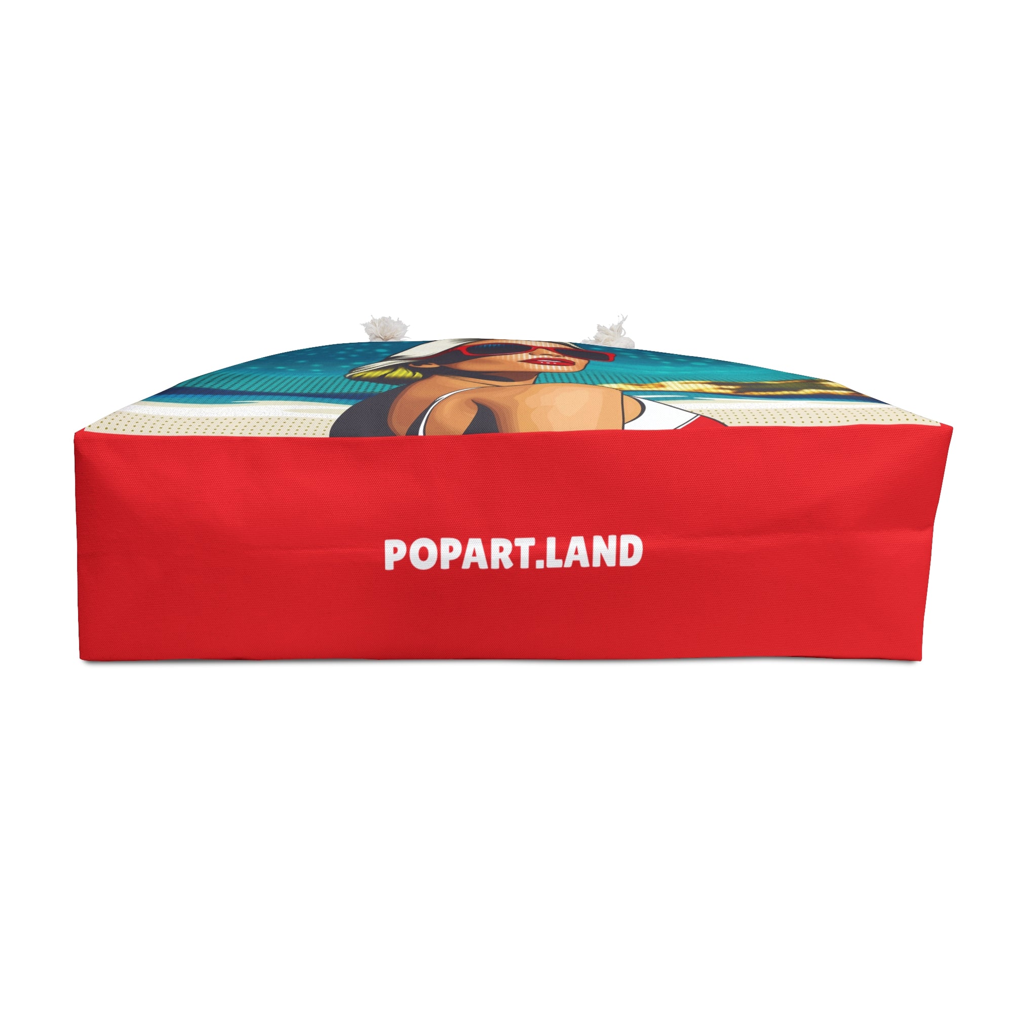 Red box with a colorful graphic and 'POPART.LAND' text on a white background