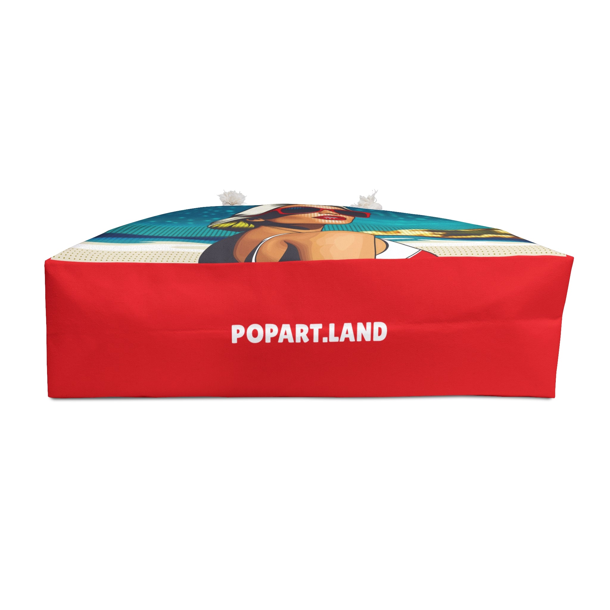 Red box with a colorful graphic and 'POPART.LAND' text on a white background