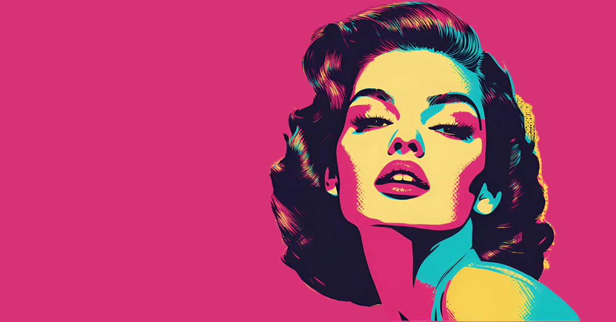 Colorful pop art portrait of a woman on a pink background